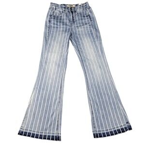 Rock & Roll Denim High Rise Jeans 24 Striped Flare Leg Extra Stretch Boho Hippie